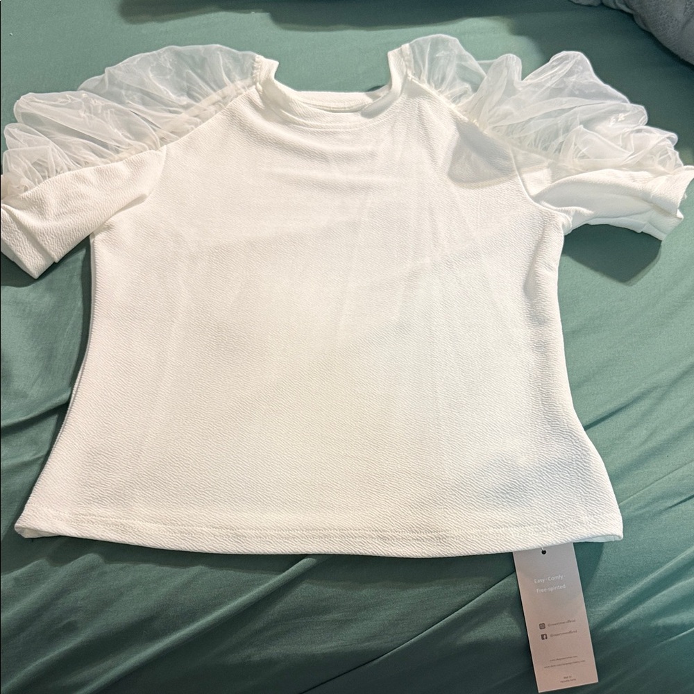 SHEIN White Blouse with Sheer Puff Sleeves